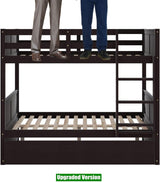 TSAMPA Latest Upgraded & Stronger Heavy Duty Solid Wood Full Over Full Bunk Bed with Trundle, Thickened Safer Convertible Bunkbed Frame (Easier to Assemble) (Espresso) TSAMPA