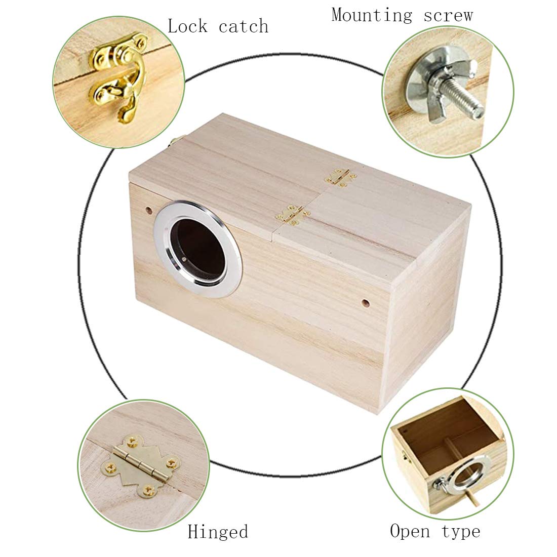 PINVNBY Parakeet Nesting Box Bird House Wood Breeding Box Parrots Mating Box for Lovebirds Budgie Finch Cockatoo Canary and Medium-Sized Birds(S) PINVNBY