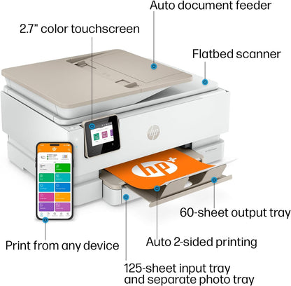 HP Envy Inspire 7955e Inkjet Printer All in One Wireless Printer Copy Scanners 2.7 Inch Touchscreen 15ppm Black 10ppm Color Phone Computer Wireless Printers for Home Use Office 1W2Y8A (Renewed)