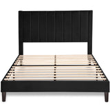 Allewie Queen Platform Bed Frame/Velvet Upholstered Bed Frame with Vertical Channel Tufted Headboard/Strong Wooden Slats/Mattress Foundation/Box Spring Optional/Easy Assembly/Black Allewie