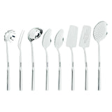 Viking Kitchen Utensils Set, 8 Piece Stainless Steel Cooking Utensil Set, Includes Spatulas, Spoons, Pasta Fork, Deep Ladle, Meat Fork, and Skimmer, Silver Viking