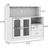 Auromie Wine Bar Cabinet with LED Light, Home Coffee Cabinet with Wine and Glass Rack, Kitchen Buffet Sideboard with Storage Cabinet&Drawers, Modern Liquor Cabinet for Living Room Dining Room (White) Auromie