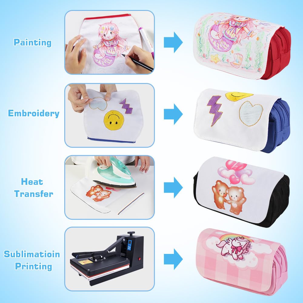 Dispalang Sublimation Blanks Cosmetic Bags Pencil Case Multipurpose DIY Heat Transfer Makeup Bags Toiletry Pouch with Removable Flap for Sublimation