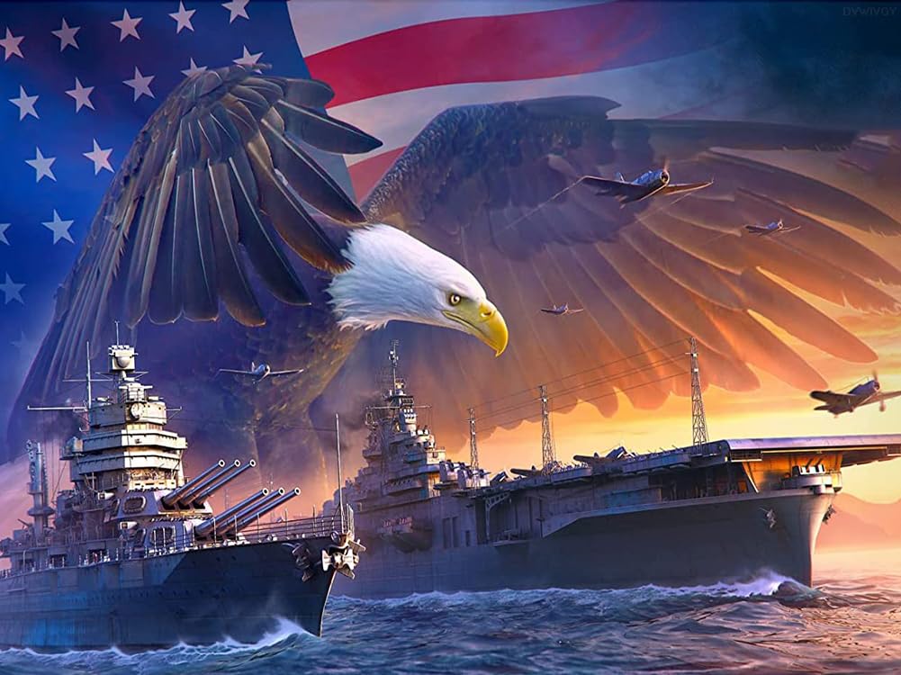DVWIVGY 5D Navy Aircraft Carrier Diamond Painting Kits for Adults Diamond Art USA Navy Full Round Drill Embroidery Kits for Mosaic Gift Home Wall Decor 12 x 16 inch DVWIVGY