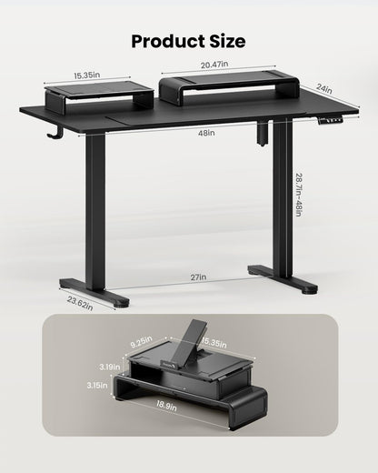 ProtoArc Standing Desk with Dual Monitor Stand Riser, 48 x 24 Inches Height Adjustable Desk with Storage, ErgoDesk 100 Electric Stand up Desk with Laptop Stand (Black/White) - WoodArtSupply