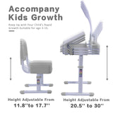 Napfox Desk for Kids Desk and Chair Set Kids Art Desk Drafting Table Desk Set with Adjustable Height, 40-Degree Tiltable Children Desktop, LED Light,Bookstand,Grey Napfox