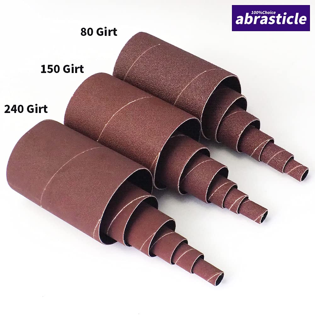 18 Pack Spindle Sander Sleeves, Sanding Sleeves for Oscillating Sander, 80 150 240 Assorted Grit Sandpaper, 4-1/2" Length, 1/2",3/4",1",1-1/2", 2", abrasticle