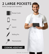 Syntus 2 Pack Adjustable Bib Apron Waterdrop Resistant with 2 Pockets Cooking Kitchen Aprons for BBQ Drawing, Women Men Chef, White Syntus