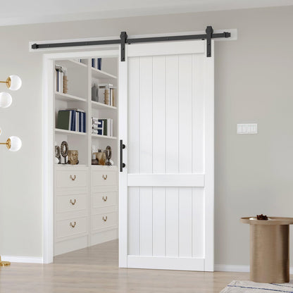 EaseLife 36in x 84in White Barn Door with 6.6 FT Sliding Barn Door Hardware Track Kit Included,Solid MDF Wood Slab with Water-Proof & Scratch-Resistant PVC Surface,DIY Assembly,Easy Install,H - WoodArtSupply