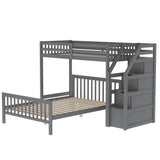 Twin Over Full Solid Wood Bunk Bed with Storage Stairs in Grey Bellemave