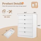 Letaya 5 Drawer Dresser for Bedroom, Metal Chest of Drawers Tall White Closet Organizers and Storage Clothes, Accent Storage Cabinet for Living Room, Entryway, Hallway, White Letaya