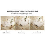 UPYOOE 70.1" Futon Sofa Bed Queen Size, Pull Out Bed, 3-in-1 Convertible Sleeper Sofa with 2 Soft Pillows, Modern Velvet Futon Couch for Living Room, Small Space, Apartment, Bedroom, Beige UPYOOE