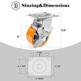 W B D WEIBIDA 4-Inch Industrial Grade Casters Wheels, Heavy Duty Casters Set of 4 with Brake 3200 Lbs, Maintenance-Free Polyurethane on Aluminum Wheels, Plate Swivel Casters for Machine, Workbench W B D WEIBIDA