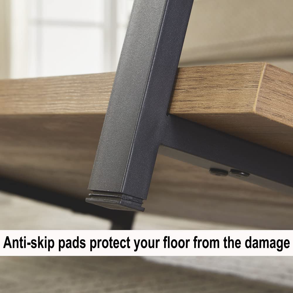 FOLUBAN Industrial Coffee Table with shelf, Wood and Metal Rustic Cocktail Table for Living Room, Oak FOLUBAN