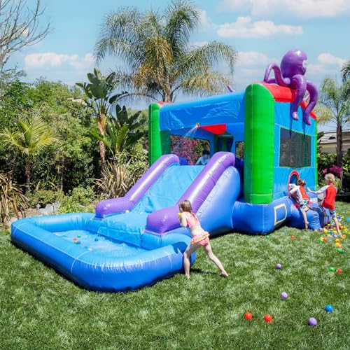 JumpOrange Octopus Commercial Grade Bounce House Water Slide with Splash Pool for Kids and Adults (with Blower), Wet Dry Combo, Basketball Hoop, Outdoor Indoor, Big Inflatable, Birthday Party Rental JumpOrange
