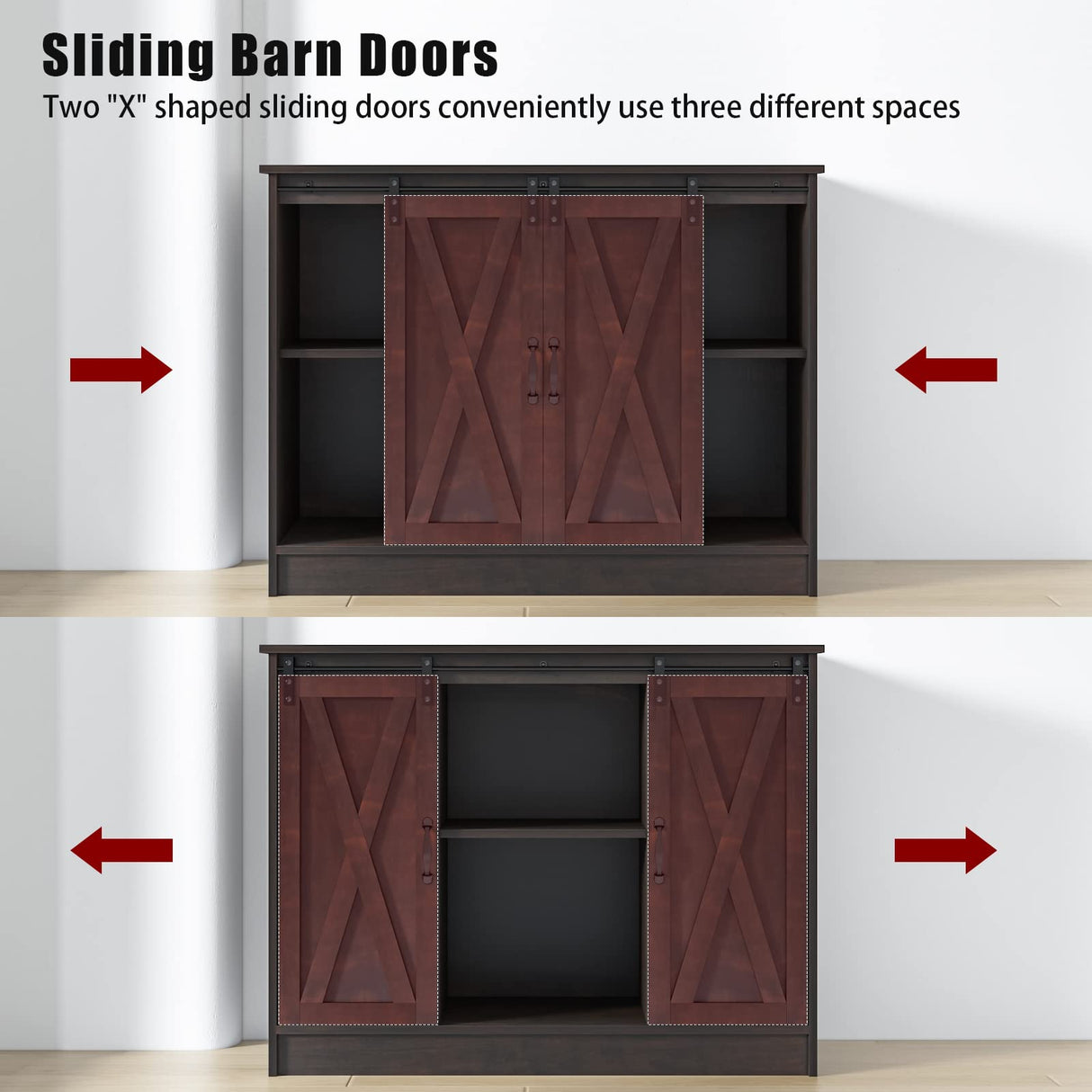 4 EVER WINNER Coffee Bar Cabinet with Storage, 42” Sideboard Buffet Cabinet with Sliding Barn Doors, Farmhouse Coffee Bar Station Table Liquor Wine Bar Cabinet with Shelves for Kitchen, Espresso 4 EVER WINNER