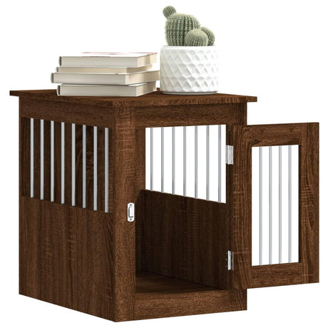 vidoXL Dog Crate Furniture - Indoor Puppy Kennel & End Table - Brown Oak Engineered Wood - 17.7"x24.4"x23.2" - Safe & Stylish Pet Crate for Living Room vidaXL