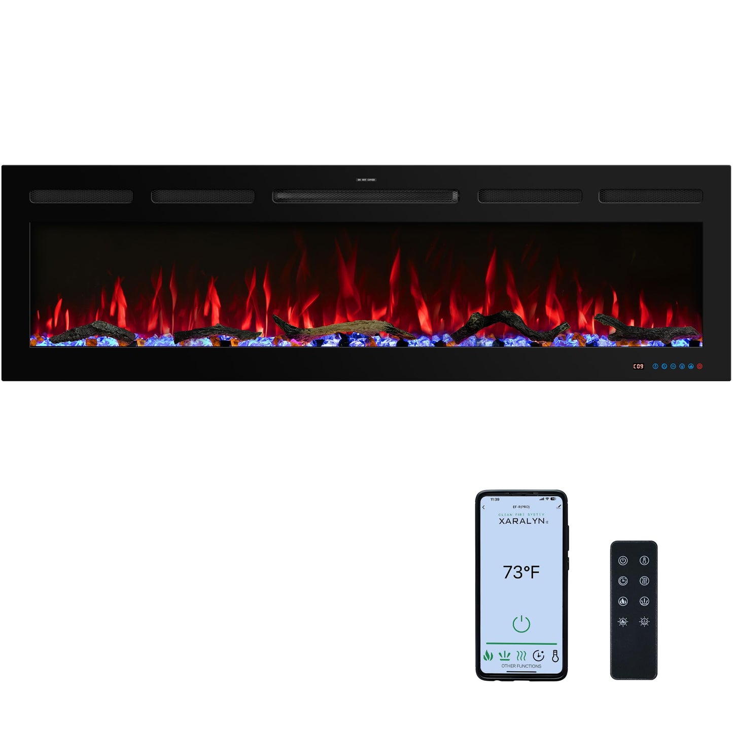 Velaychimney 60" Smart WiFi Electric Fireplace Insert, 13 Flame & Fuel Bed with Automatic Cycle, Fireplace Heater with APP Control & Thermostat, Timer, Recessed and Wall Mounted