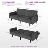 TYBOATLE 65“ Convertible Futon Sofa Bed w/ 2 USB, Upholstered Tufted Small Adjustable Folding Couch Loveseat, Modern Mid Century Sleeper Sofa for Living Room, Bedroom, Apartment, Office (Dark Grey) TYBOATLE