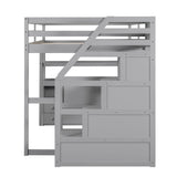 Grey Full Size Loft Bed with Stairs, Desk, Drawers, and Bookshelf by Harper & Bright Designs Harper & Bright Designs