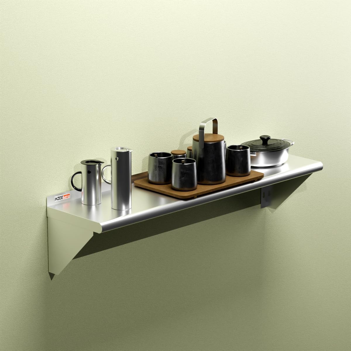 HZEEMFG Stainless Steel Wall Mounted Shelves 12x48 Inches 4ft,18 Gauge Metal Rack Shelf with 2 Brackets for Kitchen, Restaurant,Bar,Lab,Utility Room and Garage HZEEMFG