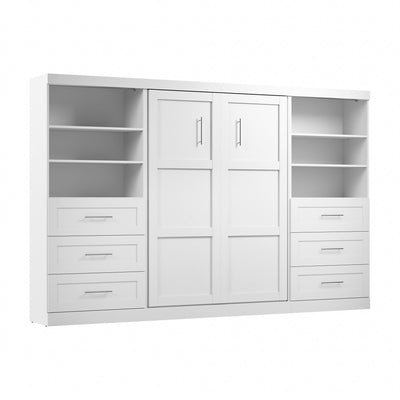 Bestar Pur Full Murphy Bed and 2 Shelving Units with Drawers, 131-inch Space-Saving Wall Bed