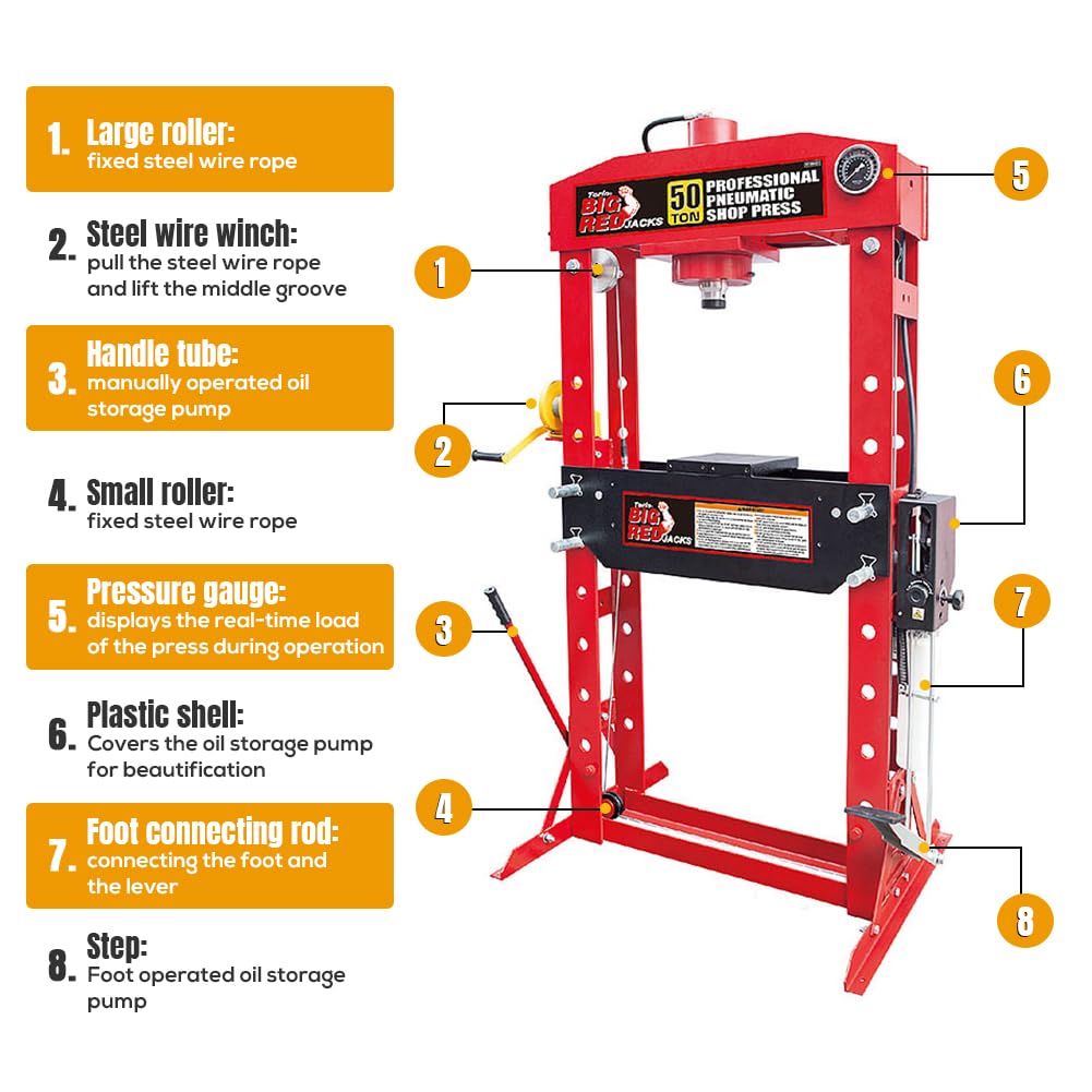 HPDMC 50 Ton H-Frame Hydraulic Shop Press with Floor Press Plates for Garage Shop - WoodArtSupply