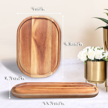 Wooden Vanity Bathroom Trays, Farmhouse Wood Perfume Tray Home Rustic Decor Plate, Kitchen Counter Top Storage, Rectangular Sink Organizer Tray for Soap Bottle Accessories GinSent