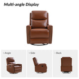 HULALA HOME Genuine Leather Swivel Rocker Recliner, Manual Glider Recliner Chair with Adjustable Backrest & Footrest, Modern Home Theater Sofa Armchair for Living Room Bedroom, Brown HULALA HOME