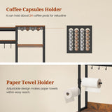 47.2 in Bakers Rack with Power Outlet & LED Light, Coffee Bar with Coffee Pod Holder for Vetuo, Kitchen Microwave Stand with Storage Shelves, Paper Holder, Cabinet, Wire Basket, 8 Hooks (Rustic Brown) UPOSOJA