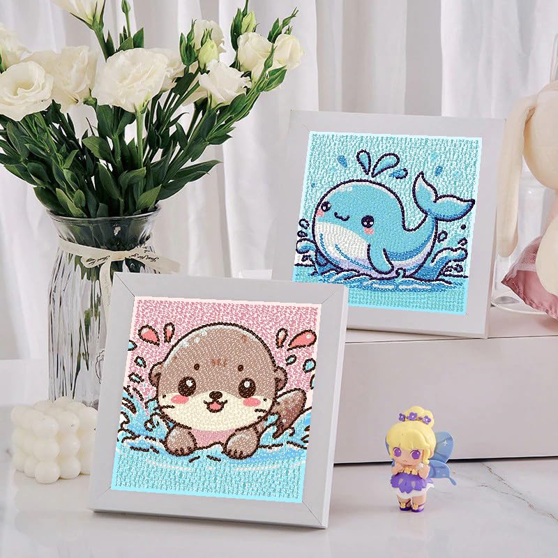 Canrichshop 4 Pack Cartoon 5D Diamond Painting for Kids,Cute Marine Animals DIY Painting Art Kit for Kids Ages 4-8-12 Mosaic Kits,Diamond Art Kid Present,Gem Paintings Full Drill 6x6 Inch Canrichshop