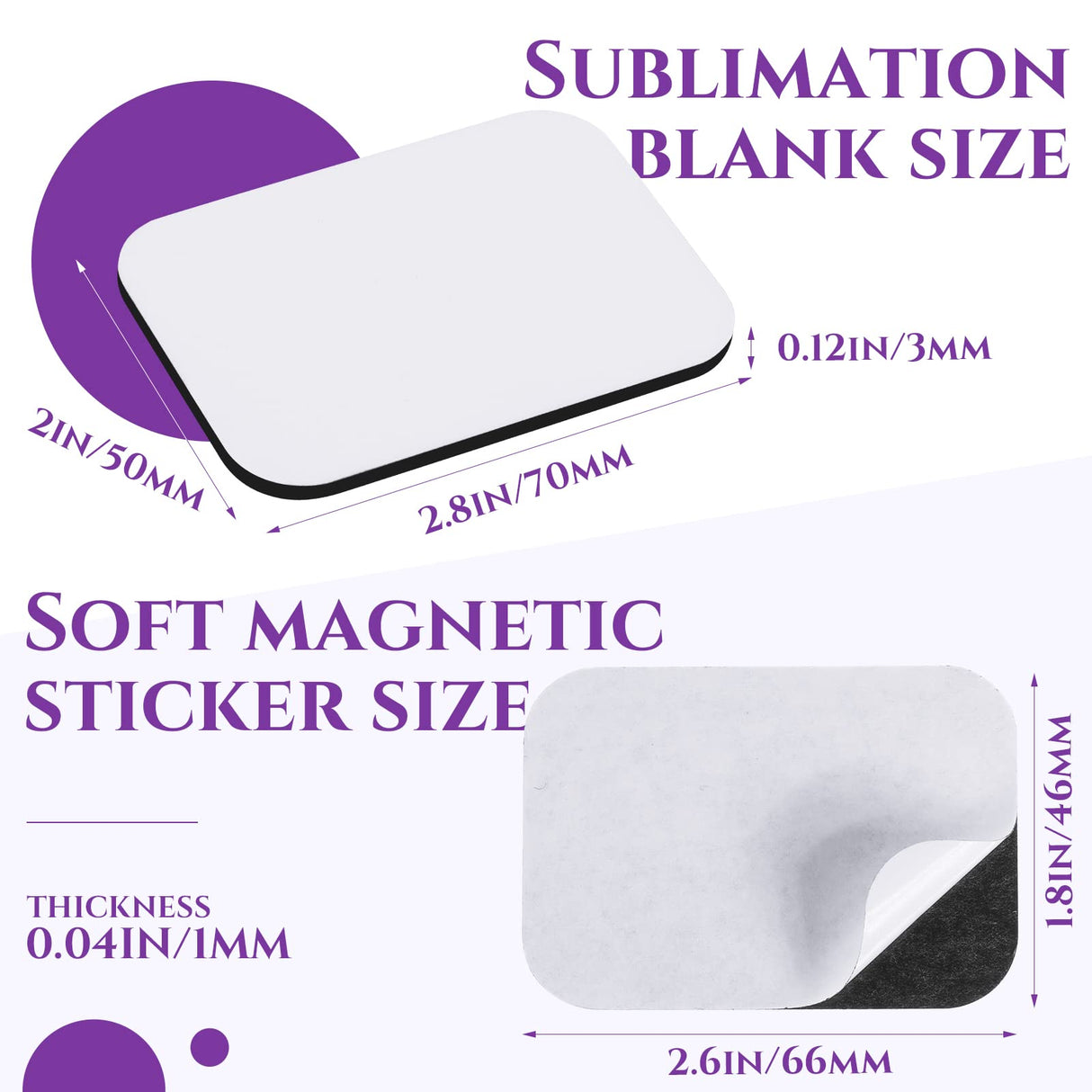 Xuhal 96 Pcs Thick Sublimation Magnet Blanks Sublimation Blank Refrigerator Magnets with 48 Pcs Larger Square Blanks, 48 Pcs Fridge Magnets for Kitchen Microwave Oven Office Decor 2.8 x 2 Inch Xuhal