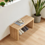 Versatile Wooden Slatted Bench - Sleek Modern Design for Dining, Entryway, Bedroom - Indoor Use with Storage Capability for Home, Kitchen, Bathroom & Beyond (Natural) Berkvee