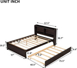 Harper & Bright Designs Full Bed Frame with Trundle, Full Trundle Bed with Bookcase Headboard, Wood Full Size Platform Bed with Twin Trundle Bed Under for Kids Girls Boys, Espresso Harper & Bright Designs