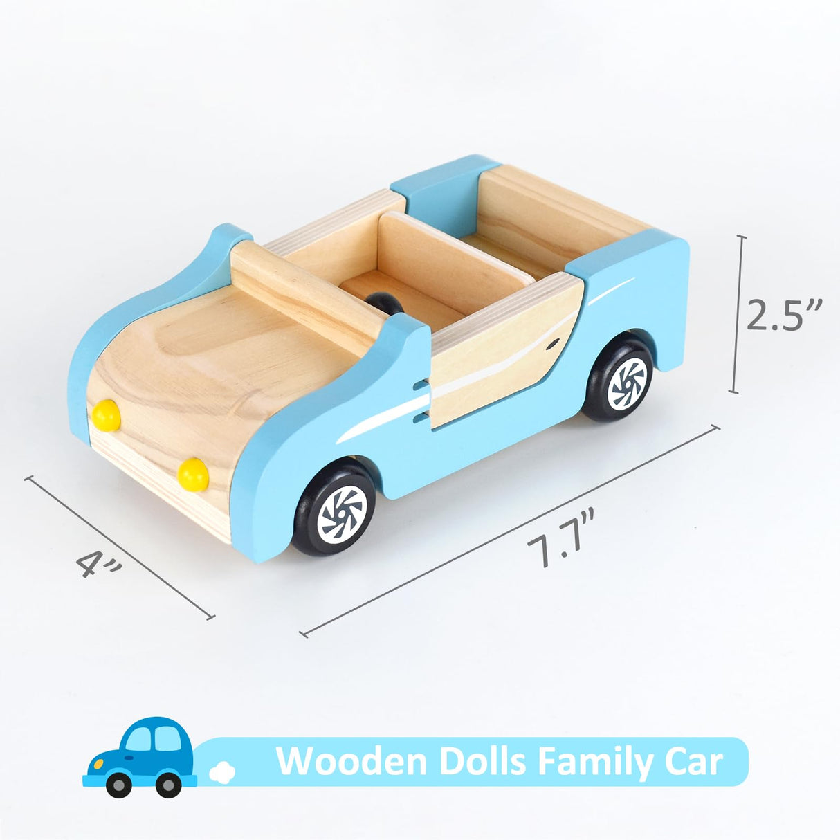 PairPear Wooden Family Car for Dolls,Wooden Toys Dollhouese Furniture Accessories Playset,Kids Pretend Preschool Play Vehicle Toys Gift for Toddler 3 Years and Up PairPear