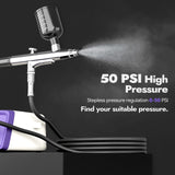 50 PSI Airbrush Kit with Air Compressor, High Pressure Airbrush Kit Non-Clogging with 0.2/0.4/0.5mm Nozzle/Cleaning Sets, Dual-action Air Brush for Painting, Modeling, Cake Decor, Makeup, Nails, DIY Fleoriya
