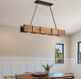 4 Lights Rustic Wood Chandelier with 5W LED Downlight Dimmable, Farmhouse Pendant Light Fixtures for Dining Room, Pool Table Light-39inches BAOURE