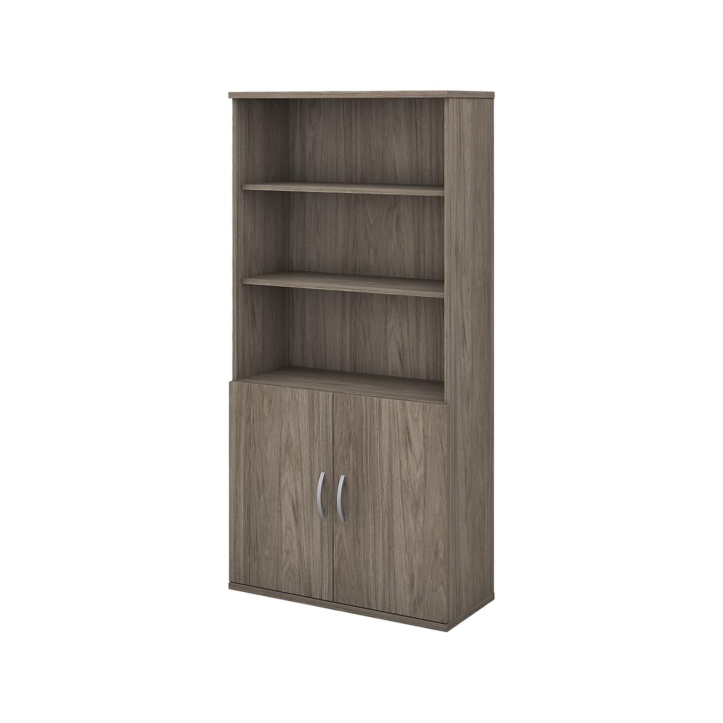 Bush Business Furniture Studio C 5-Shelf Bookcase with Doors in Modern Hickory - WoodArtSupply