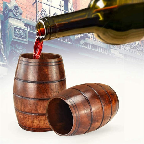 IUAQDP 2 Pieces Novelty Wood Barrel Shaped Wooden Drinking Beer Tea Cup Home Decor New Camping Cup Wood Coffee Mugs IUAQDP