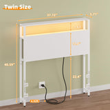 Merronix Twin Sized Headboard with 2 Tiers Storage Shelves, Sturdy and Stable Headboard with Charging Station, USB Ports and LED Light for Twin Bed Frames,White Merronix