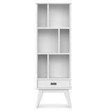 SIMPLIHOME Draper Solid Hardwood 64 inch x 22 inch Mid Century Modern Bookcase and Storage Unit in White for The Living Room, Study Room and Office SIMPLIHOME