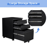Yizosh 3 Drawer Mobile File Cabinet with Lock, Black Under Desk Rolling Filing Cabinet, Metal Locking File Cabinet on Wheels for Legal/Letter/A4 File (Full Assemble) Yizosh