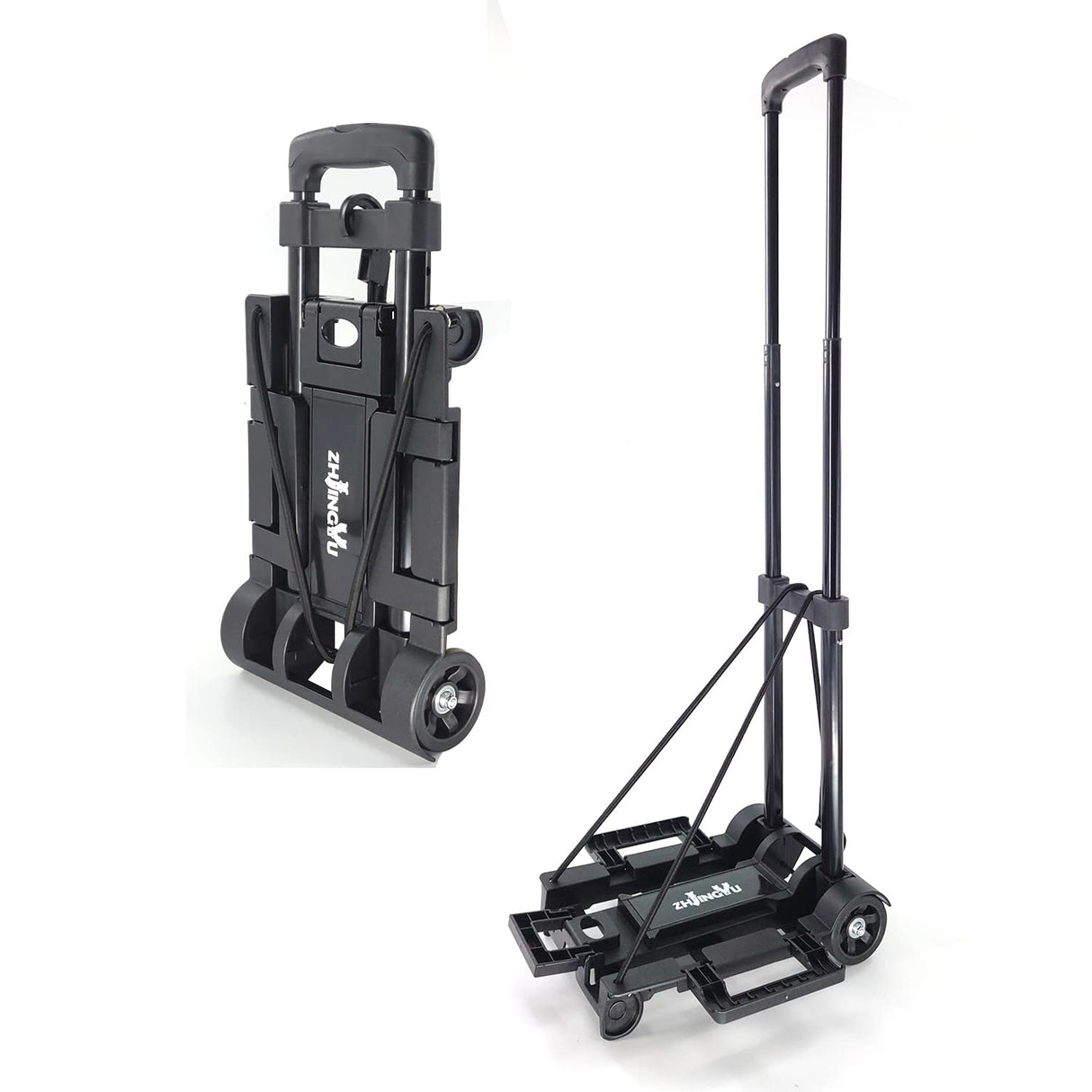 Folding Hand Truck Iron Tube Pull Rod Folding Cart Foldable Trolley Dolly with Wheels Utility Lightweight Expandable Large Chassis Foldable into Backpack,Portable Luggage Cart for Airport Travel ZHJINGYU