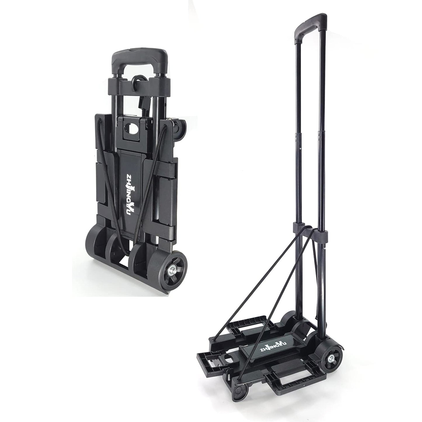 Folding Hand Truck Iron Tube Pull Rod Folding Cart Foldable Trolley Dolly with Wheels Utility Lightweight Expandable Large Chassis Foldable into Backpack,Portable Luggage Cart for Airport Travel