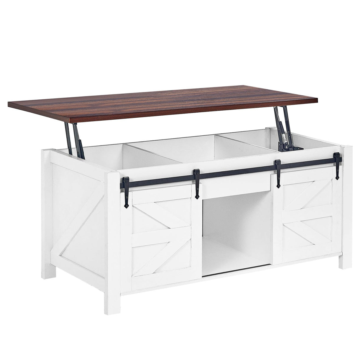 Redlife Lift Top Coffee Table, Coffee Table with Storage, 47" White Coffee Table with Lifting Top, Lifting Tabletop with Sliding Barn Door for Living Room, Office, Farmhouse Coffee Table Redlifeᅟᅠ