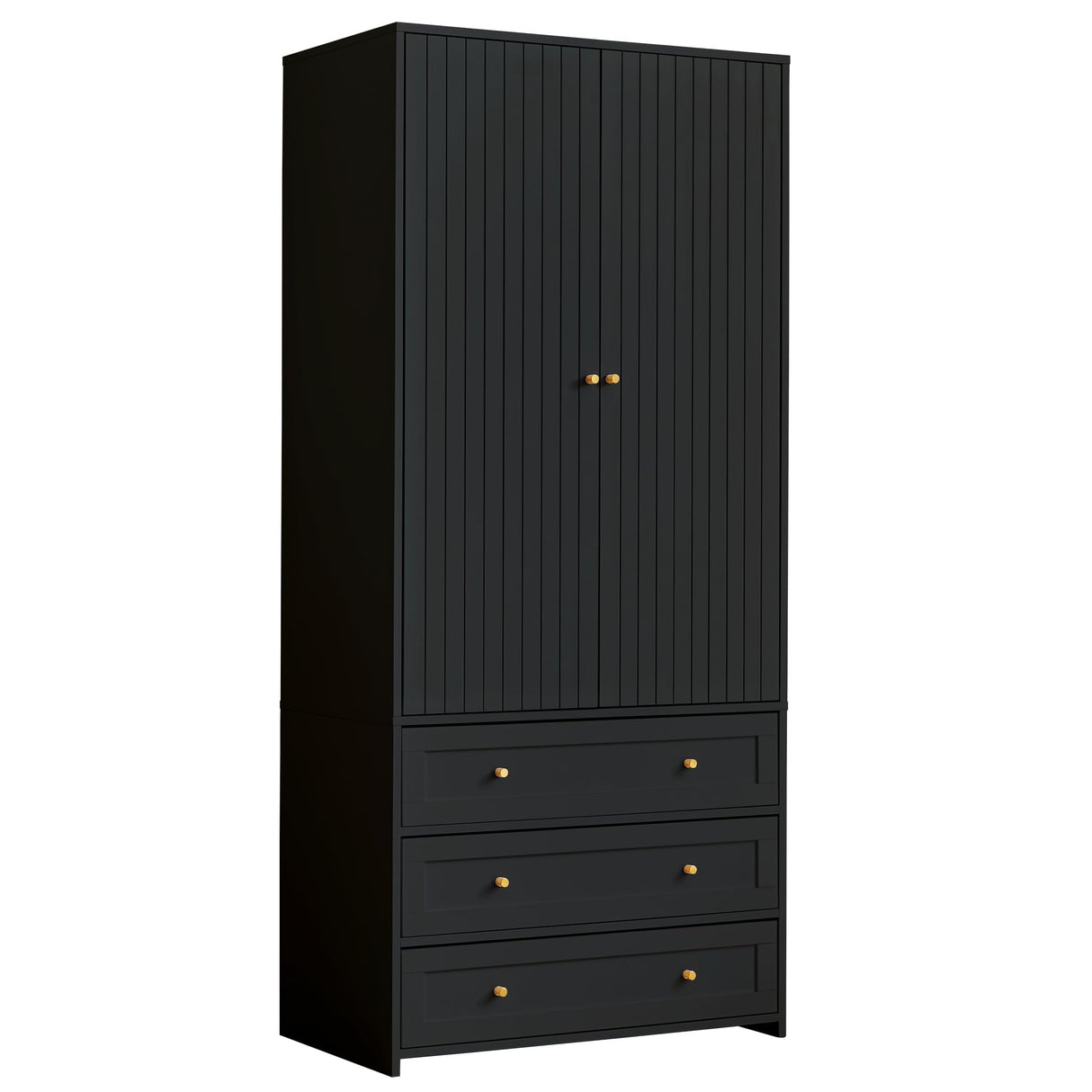 PHOYAL Wardrobe Closet Armoire, 71 "Wardrobe Armoire Wooden Closet with 4 Doors, 6 Drawers Household Freestanding Wooden Closet Storage Cabinet for Bedroom, Black X 2 PHOYAL