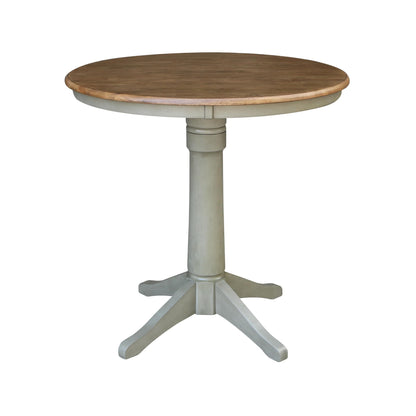 IC International Concepts 36" Round Top Pedestal Counter Height-Distressed Hickory/Stone Finish Dining Tables - WoodArtSupply