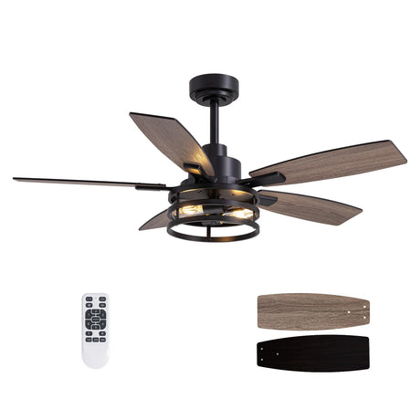 46 Inch Ceiling Fans with Lights and Remote Control, Farmhouse Ceiling Fan for Bedroom Living Room and Patio, Black Caged Ceiling Fan for Indoor and Outdoor LuminFan