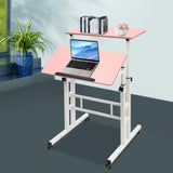 LEYSRIS Mobile Standing Desk Stand up Computer Desk Workstation with Universal Wheels, Adjustable Height Dual Desktop Tilting Panel Rolling Computer Cart (Pink) LEYSRIS