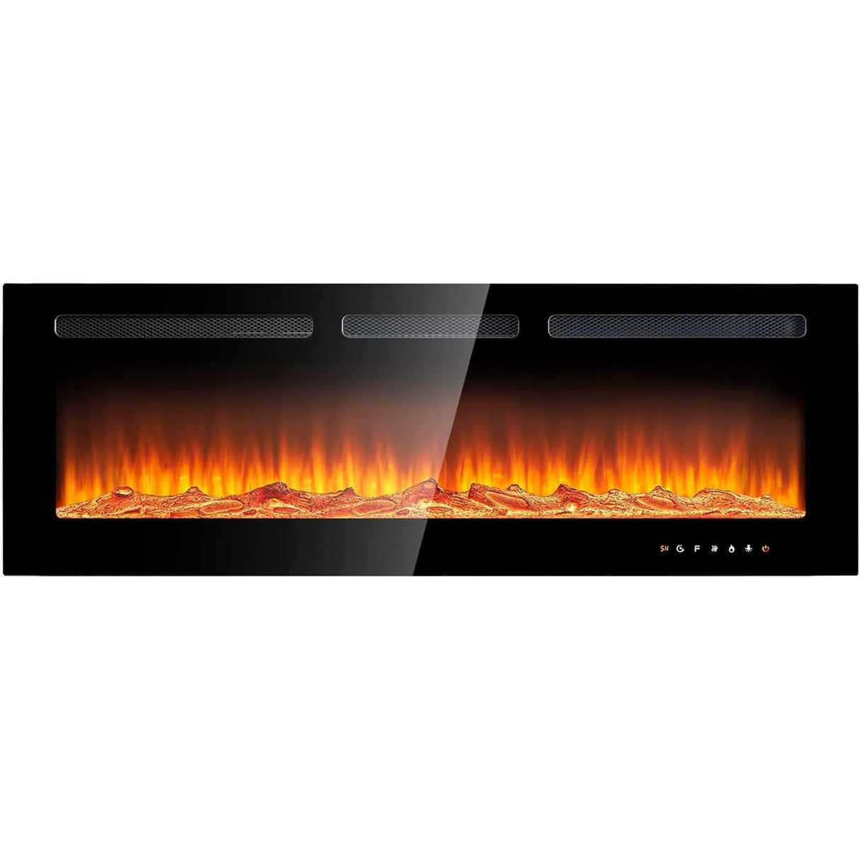 oneinmil Electric Fireplace, 50 inch Wide Recessed/Wall Mounted Electric Fireplace, Remote Control with Timer 12 Adjustable Color Flame, Remote Control,with Crystal Stone, 750/1500W oneinmil